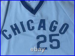 Rare 1976 Chicago Cubs Original Blue Dual Patch Game Worn Jersey Jim Marshall