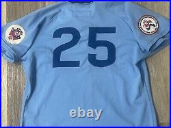 Rare 1976 Chicago Cubs Original Blue Dual Patch Game Worn Jersey Jim Marshall