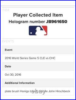 Rare 2016 Chicago Cubs Indians World Series Game Used Plate Brush MLB Holo /LoA