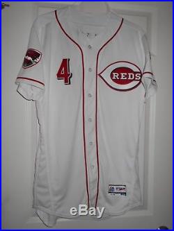Reds 2017 Game-Used Home Jersey withRose Dedication Patch INF #4 Scooter Gennett