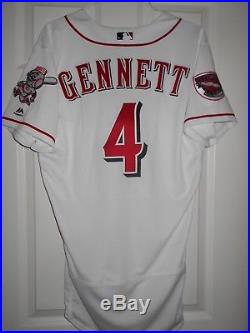 Reds 2017 Game-Used Home Jersey withRose Dedication Patch INF #4 Scooter Gennett