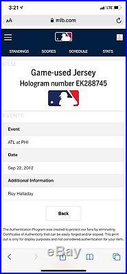Roy Halladay Philadelphia Phillies Game Used Worn Jersey 2012 MLB Authenticated