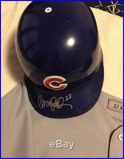 Ryne Sandberg game used worn signed auto jersey, helmet, hat Chicago Cubs