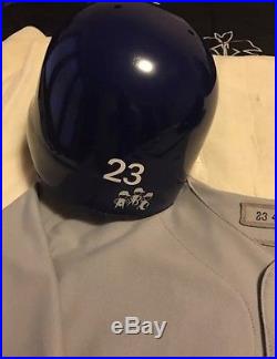 Ryne Sandberg game used worn signed auto jersey, helmet, hat Chicago Cubs