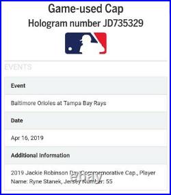Ryne Stanek Game Used TB Rays 2019 Jackie Robinson Day Jersey & Hat MLB