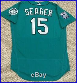 SEAGER #15 size 46 2017 Mariners game used jersey home teal 40TH patch MLB HOLO