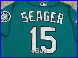 SEAGER #15 size 46 2017 Mariners game used jersey home teal 40TH patch MLB HOLO