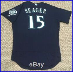 SEAGER size 46 #15 2018 Seattle Mariners game used jersey road blue MLB HOLOGRAM