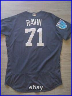 ST 2018 Game Used Worn Atlanta Braves Majestic Josh Ravin Navy Jersey MLB Rare