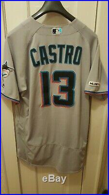 STARLIN CASTRO #13 2019 MIAMI MARLINS game used issued jersey road gray MLB HOLO