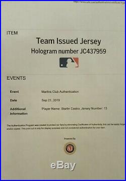 STARLIN CASTRO #13 2019 MIAMI MARLINS game used issued jersey road gray MLB HOLO