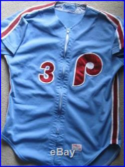 Superb 1983 Claude Osteen Phillies Game Worn Used Road Jersey World Series