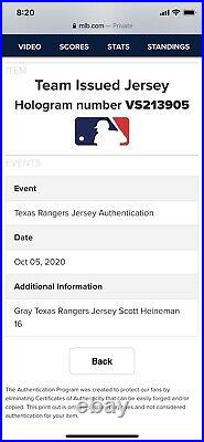Scott Heineman Inaugural Season Patch Nike Texas Rangers Game Issued Jersey 2020