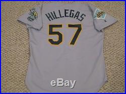 Shawn Hillegas #57 sz 46 1992 Oakland A's Athletics Game Used Jersey Road Gray
