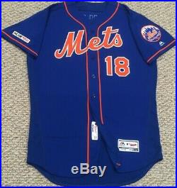 TRAVIS d'ARNAUD sz 46 #18 2019 New York Mets game jersey alt home blue MLB HOLO