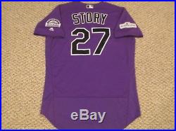 Trevor Story 2017 Colorado Rockies Game Used Jersey alt purple MLB Authenticated