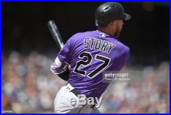 Trevor Story 2017 Colorado Rockies Game Used Jersey alt purple MLB Authenticated
