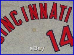 USED 1960s CINCINNATI REDS FLANNEL GAME BASEBALL JERSEY PETE ROSE DON ZIMMER