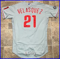 Vince Velasquez game used worn 2021 Phillies Road jersey MLB COA