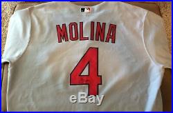 Yadier Molina 2010 St Louis Cardinals Majestic MLB Signed Game Used Jersey
