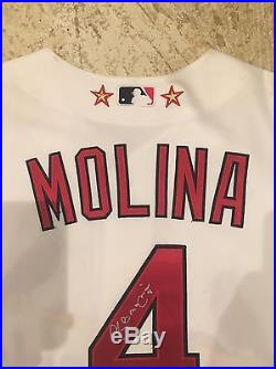 Yadier Molina 2011 Cardinals Game Used Worn Jersey With Stars! Great Use. Rare
