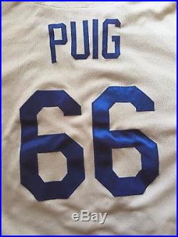 Yaseil Puig 2014 LA Dodgers road MLB authenticated game used worn jersey