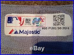 Yasiel Puig MLB Holo Game Used Jersey 2014 Away Los Angeles Dodgers