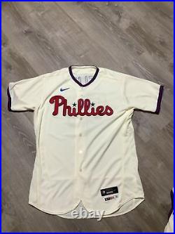 Zach Eflin game used worn 2022 Phillies cream jersey MLB COA